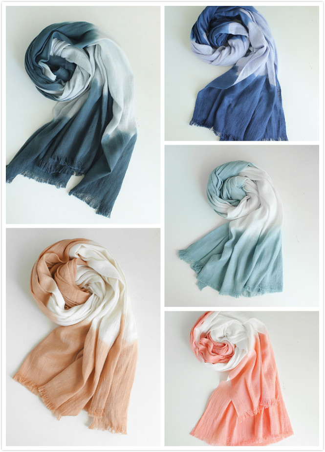 Two-tone hand-dyed bamboo scarf in shades and gradients