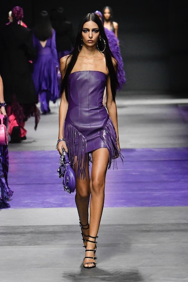 A model walks the runway at the Versace Ready-to-Wear Spring/Summer 2023 fashion show.