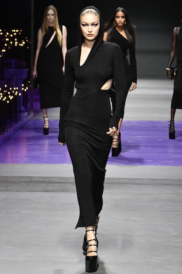 Gigi Hadid walks the runway as part of the Versace Ready to Wear Spring/Summer 2023 Fashion Show...