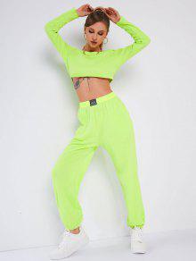 Neon Textured Cropped Jogger Pants Set