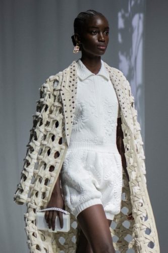 All White Knit Jumpsuit and Coat Fendi Spring 2021 Menswear