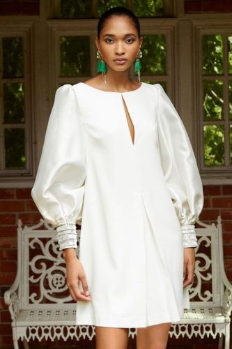 All White Dress Badgley Mischka Spring 2021 Ready-to-Wear